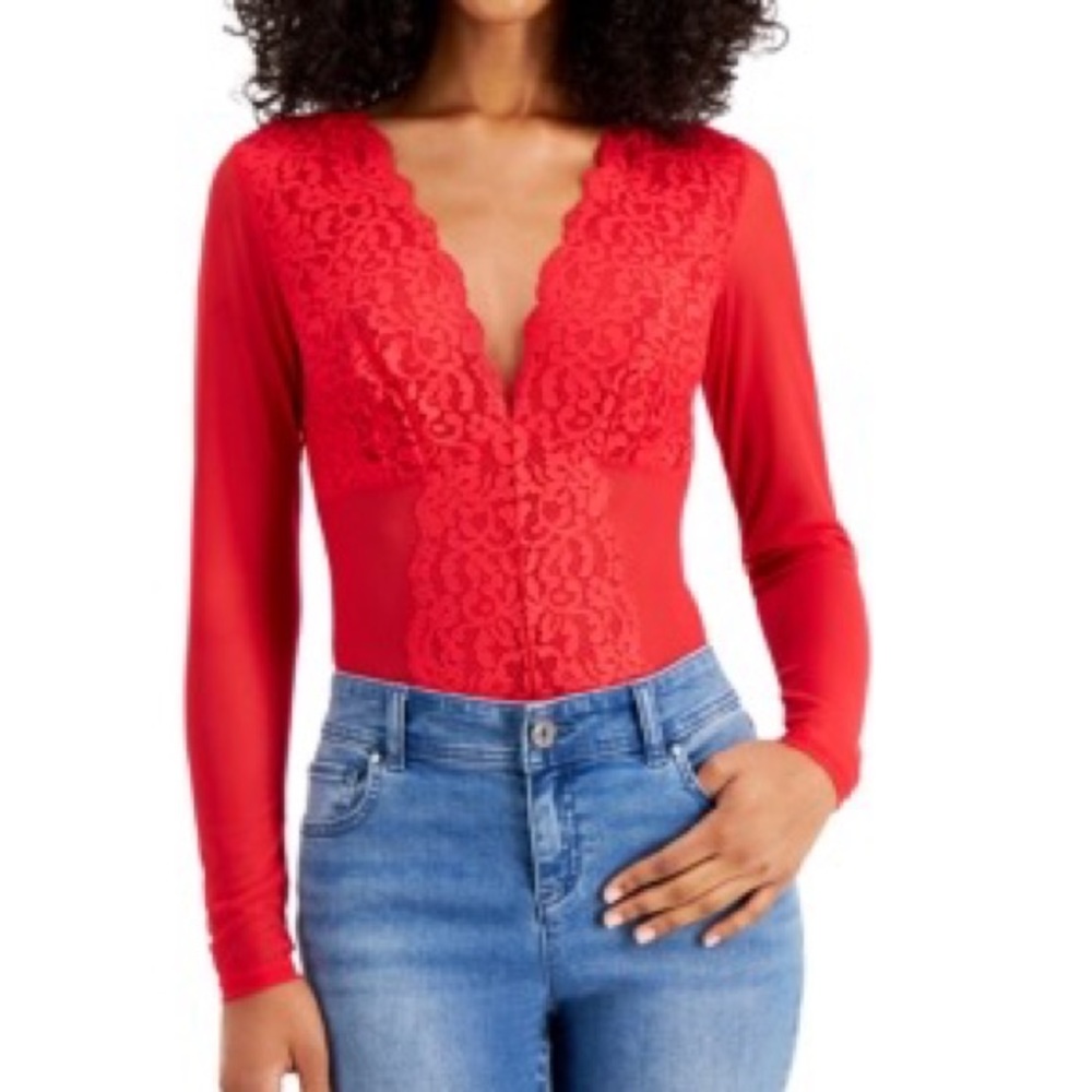 NWT! INC International Concepts Long-Sleeve Lace Mesh Bodysuit - Ski Patrol
